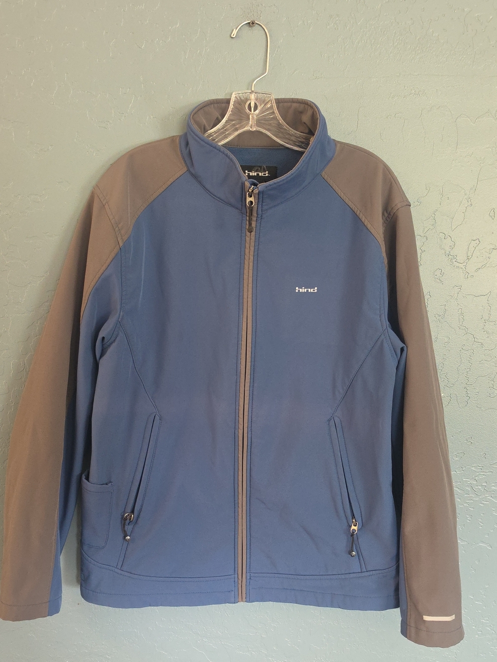 Hind Running Reflective Men's Blue and Gray Windbreaker Shell Jacket